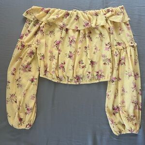 Forever 21 Yellow Floral Off-The-Shoulder Top